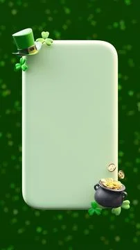 Saint Patricks Day vertical text box template with green leprechaun hat, sh.. Illustrazione stock