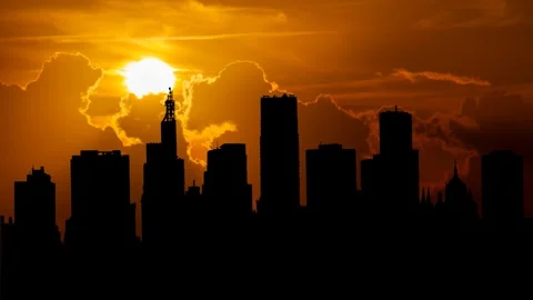 Saint Paul Downtown Skyline, Time Lapse at Sunset with Red Sun and Fiery Sky Stock Footage 262457127