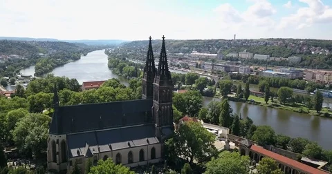 Saint Peter and Paul Basilica Aerial view at morning in Prague Czech Republic Stock Footage 79142639