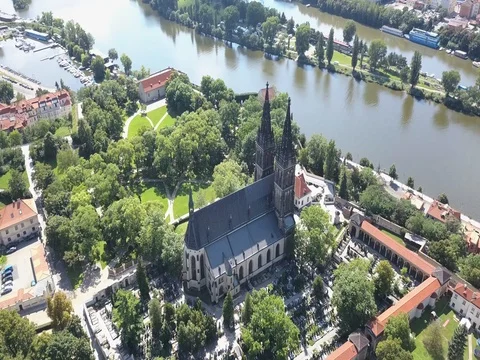 Saint Peter and Paul Basilica Aerial view at morning in Prague Czech Republic Stock Footage 79143193