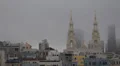 Saint Peter and Paul Catholic Church Steeples San Francisco, Colorful Houses Fog HD Footage