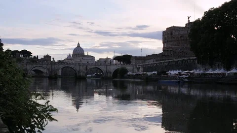 Saint Peter and Tiber river sunset accelerated Stock Footage 92125391