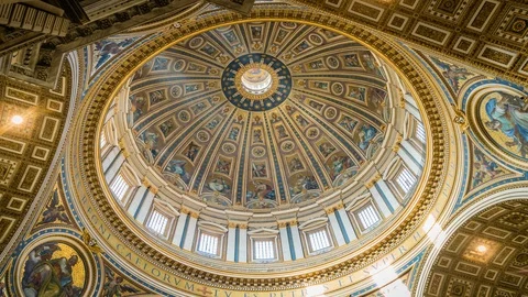 Saint Peter basilica dome seen from inside in Rome, zoom in Stock Footage 99633907