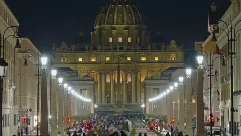Saint Peter Basilica, Vatican, Rome, Italy. The main street leading to st peter Stock Footage 308409505
