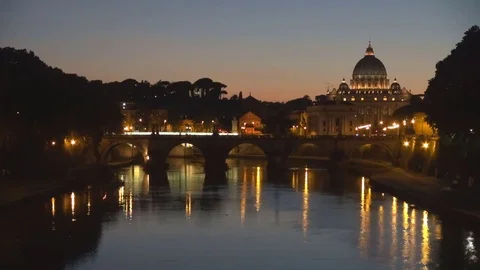 Saint Peter cathedral building at twilight Vatican landmark in Rome city center Stock Footage 84728786