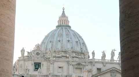Saint peter dome trough colonnade dolly camera Stock Footage 61405397