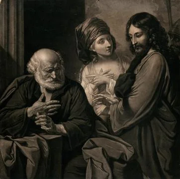 Saint Peter having denied Christ. Mezzotint by G. Keating after B. West. Stock Illustration