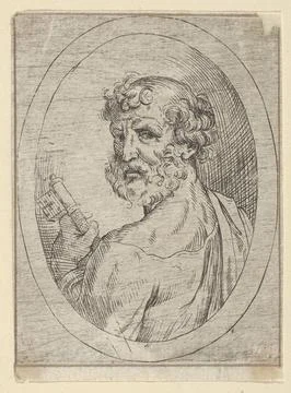 Saint Peter seen from behind, turning to face outwards and holding a key, i.. Stock Photos