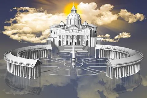 Saint Peter in the sky among the clouds. Stock Illustration