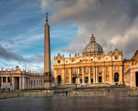 Saint Peter Square and Saint Peter Basilica in the Morning, Rome, Italy Stock Photos