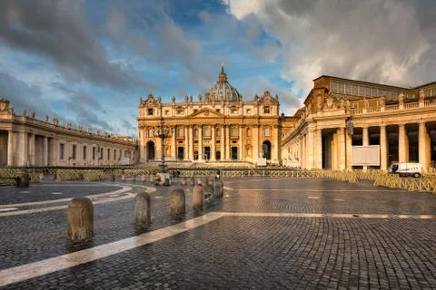 Saint Peter Square and Saint Peter Basilica in the Morning, Rome, Italy Stock Photos