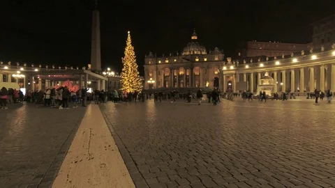 Saint Peter Square at night - Illuminated for The Inauguration of the Christmas Stock Footage 99503252
