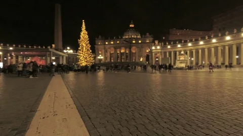 Saint Peter Square at night - Illuminated for The Inauguration of the Christmas Stock Footage 99503253