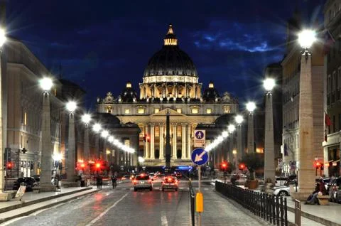 The Saint Peter square at night. Piazza San Pietro, Vatican city Stock Photos