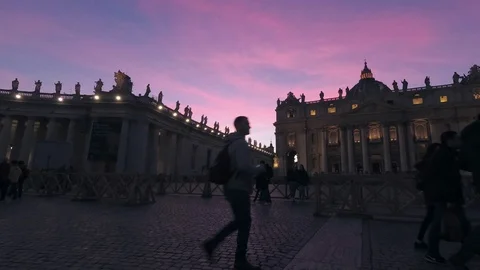 Saint Peter square with thw dome in background at dusk Stock Footage 99316560