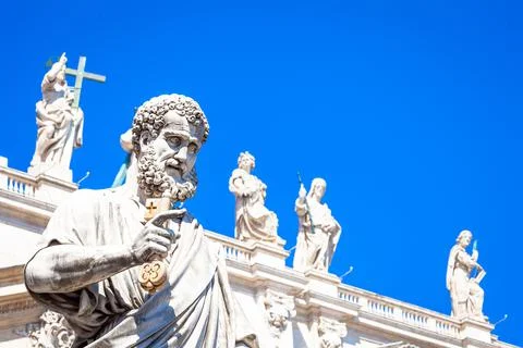 Saint Peter statue in front of Saint Peter Cathedral - Rome, Italy - Vatican  Stock Photos