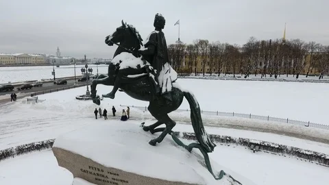 Saint Petersburg, The Bronze Horseman, Peter The Great Stock Footage