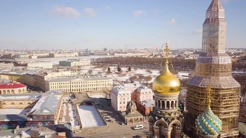 Saint Petersburg cathedrals and channels at dawn Stock Footage 90804553