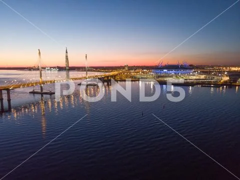 Saint-Petersburg, Russia. Aerial views to Gulf Finland. Skyscraper Lakhta center Stock Photos