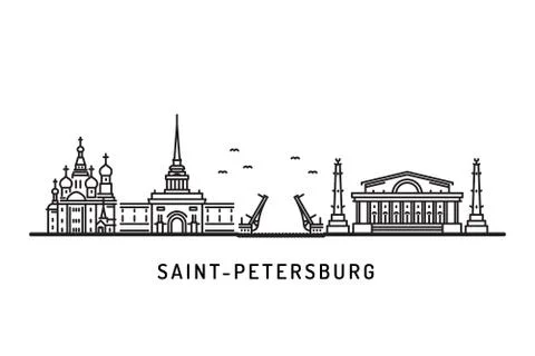 Saint Petersburg skyline architectural landmarks. Stock Illustration