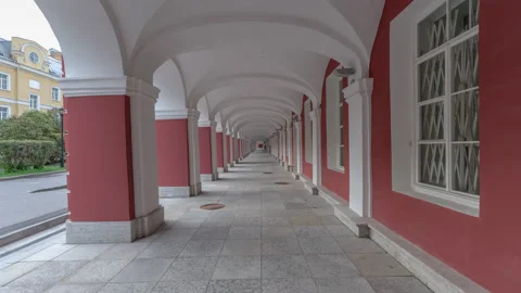 Saint Petersburg State University, long outdoor corridor. Hyperlapse. Stock-Footage 119968053