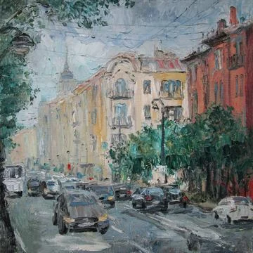 Saint-Petersburg street in summer, oil painting with palette knife Stock Illustration