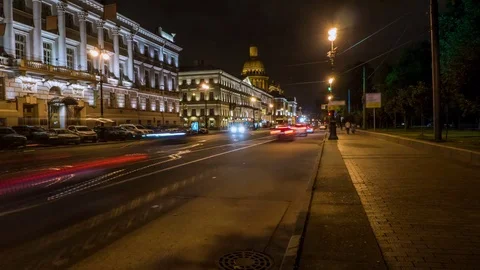 Saint-PetersburgCity street at night. Saint-Petersburg. timelapse Stock Footage