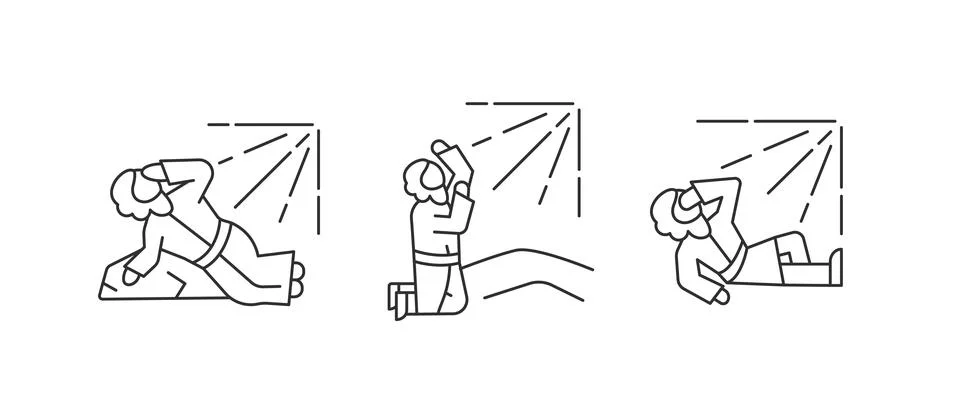 Saint Saul conversion linear icons set Stock Illustration