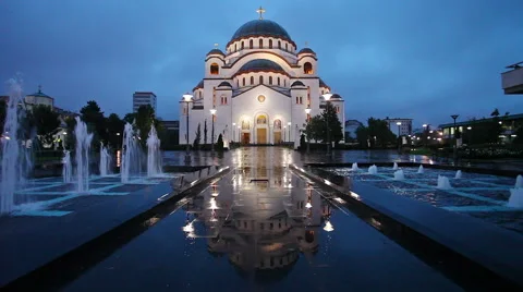 Saint Sava temple on the rainy night Stock Footage 55823048