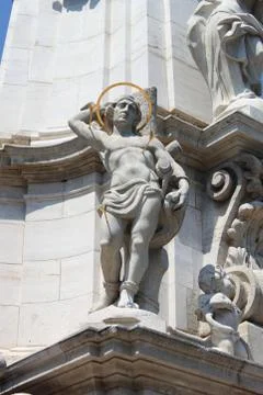Saint Sebastian in the Holy Trinity column of Budapest Stock Photos