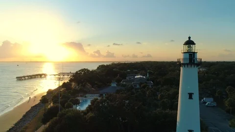 Saint Simon Lighthouse Aerial Drone Footage Stock Footage 123083866