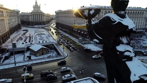 Saint Sofia statue and National Assembly building at Serdica, Sofia, Bulgaria, Stock Footage 112098336