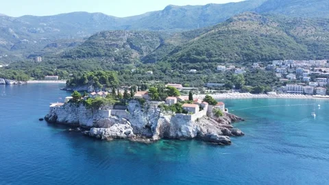 Saint Stefan orthodox church backwards aerial view - Montenegro Stock Footage 252155984