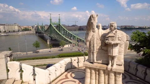 Saint Stephan Monument Hill Gellert Liberty Bridge Budapest Hungary Stock Footage 102608294