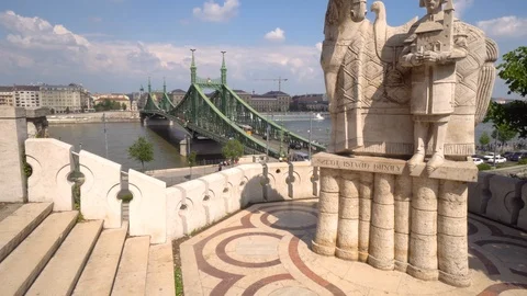 Saint Stephan Monument Hill Gellert Liberty Bridge Budapest Hungary Stock Footage 102608341
