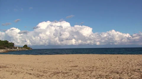 Saint Tropez beach with storm in sky, Timelapse pan left Stock Footage 51047345