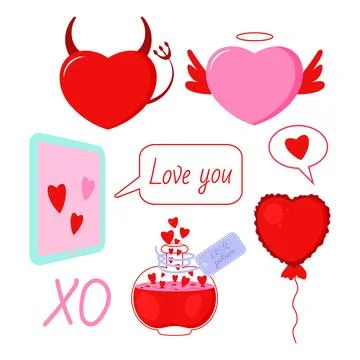 Saint Valentine s day vector set. Love potion, ipad with hearts, ballon, he.. Stock Illustration