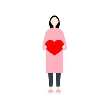 Saint Valentines Day. Young millenium character holding a red heart. In love. Stock Illustration
