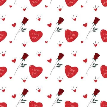 Saint Valentines seamless Pattern of Hearts and Roses Stock Illustration