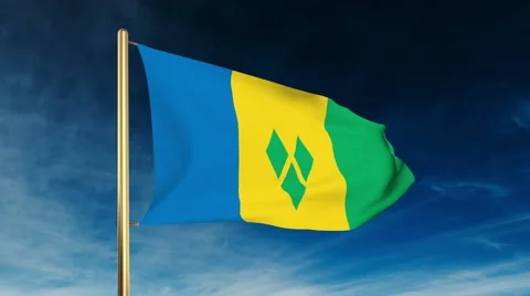 Saint Vincent and the Grenadines flag slider style. Waving in the win with cloud Stock Footage 48596187