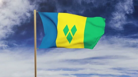 Saint Vincent and the Grenadines flag waving in the wind. Green screen, alpha 스톡 동영상 48596227