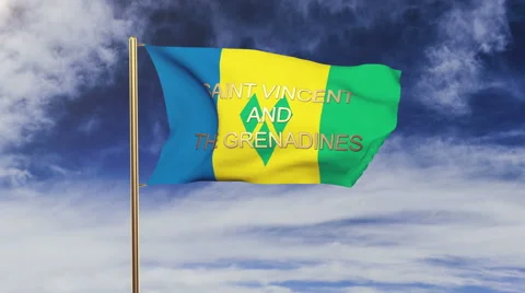Saint Vincent and the Grenadines flag with title waving in the wind. Looping sun Stock Footage 48596249