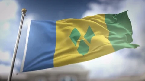 Saint Vincent and the Grenadines Flag Waving Slow Motion 3D Rendering Blue .. Stock Footage 75496363