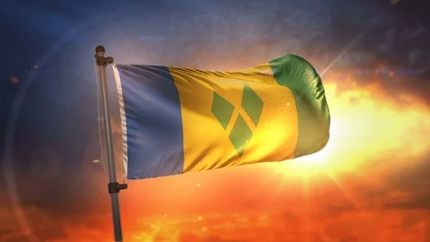 Saint Vincent and the Grenadines Flag Backlit At Beautiful Sunrise Loop Slow  Stock Footage 76807540