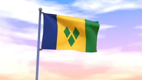 Saint Vincent and The Grenadines Flag waving in the high wind Stock Footage 155459423