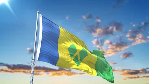 Saint Vincent and the Grenadines flag Waving Realistic With Sky Stock Footage 293879331
