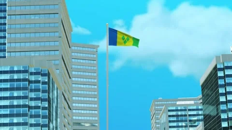 Saint Vincent and the Grenadines Flag 3D Render Animation with Urban Archite Video stock 332945105