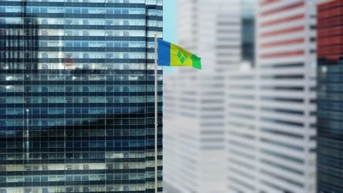 Saint Vincent and the Grenadines Flag 3D Render Animation on Pole with Moder Stock-Footage 332948071