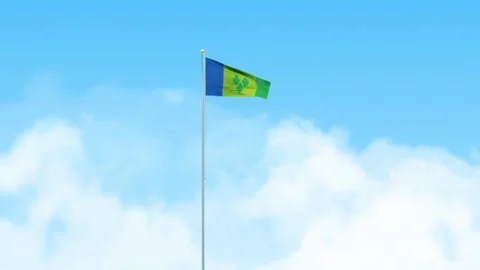 Saint Vincent and the Grenadines Flag 3D Render Animation Waving on Pole wit Video stock 332961455