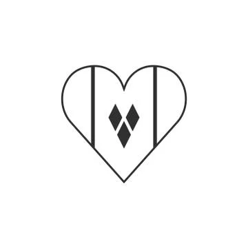 Saint Vincent and the Grenadines flag icon in a heart shape in black outline  Stock Illustration